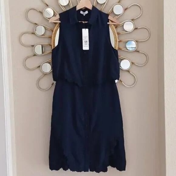 Parker Navy Lace Hem Shirt Dress M NWT - Picture 2 of 11